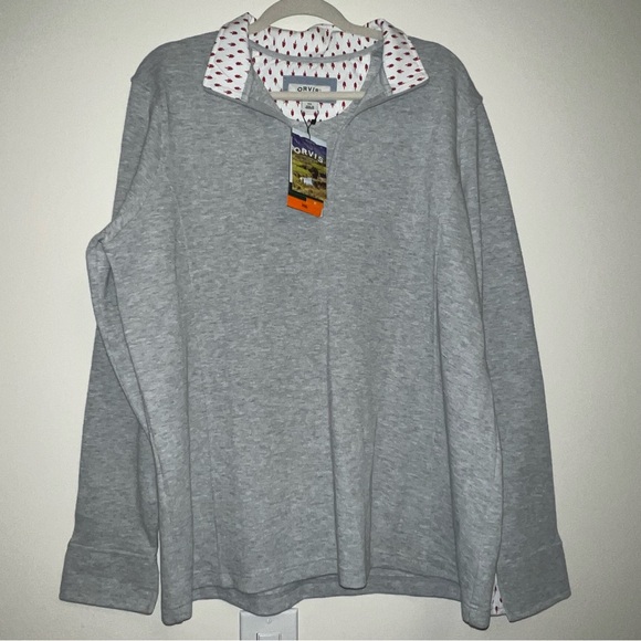 ORVIS Sandy Point ¼ Zip Pullover Sweatshirt Heather Grey Quarter Sweater NWT Red - Picture 2 of 12
